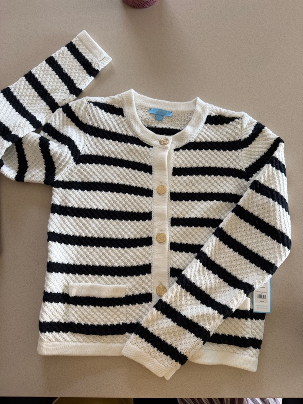 Women’s Striped Crew Cardigan - Black & White